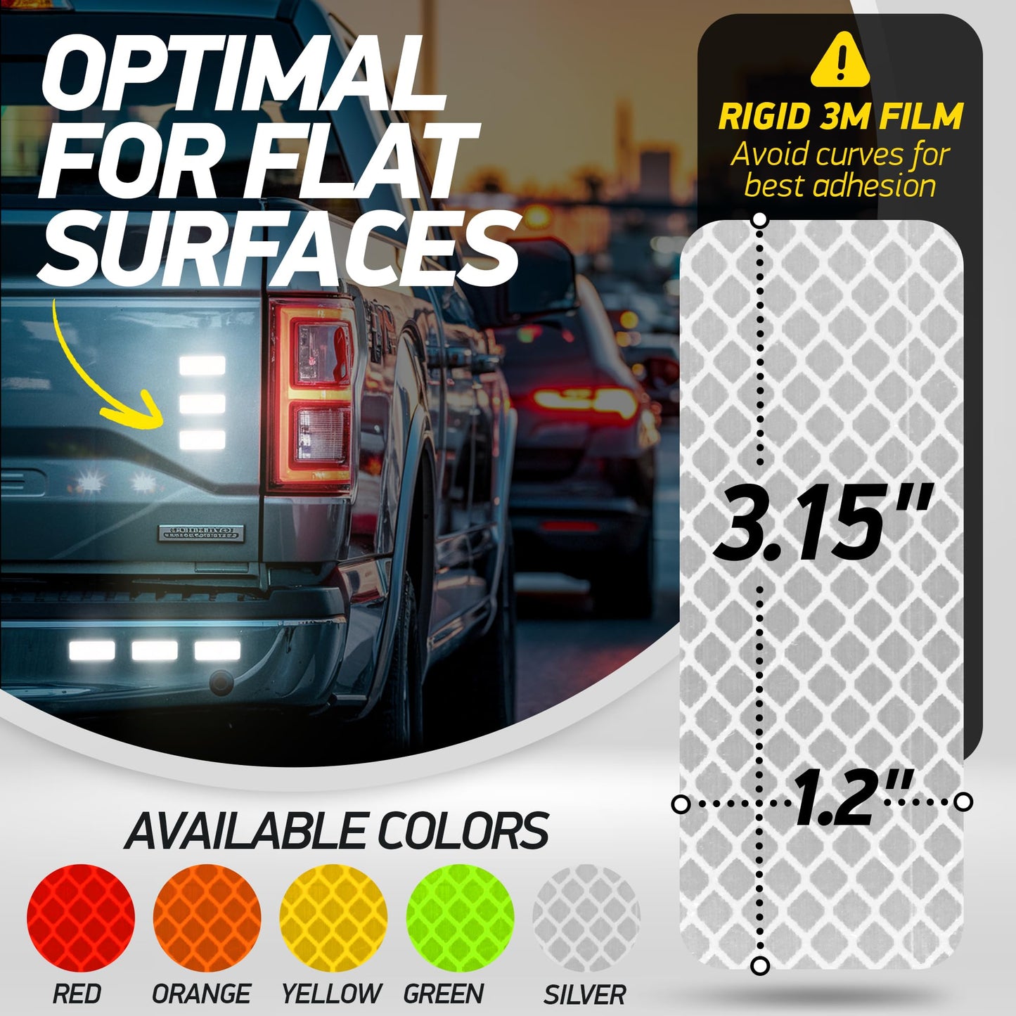 Byllstore Reflective Safety Tape Stickers | 3M Diamond Grade | White | 1.2″ x 3.15″ | 20-Pack | Safety Warning Tape for Helmets, Cars, Mailboxes & More