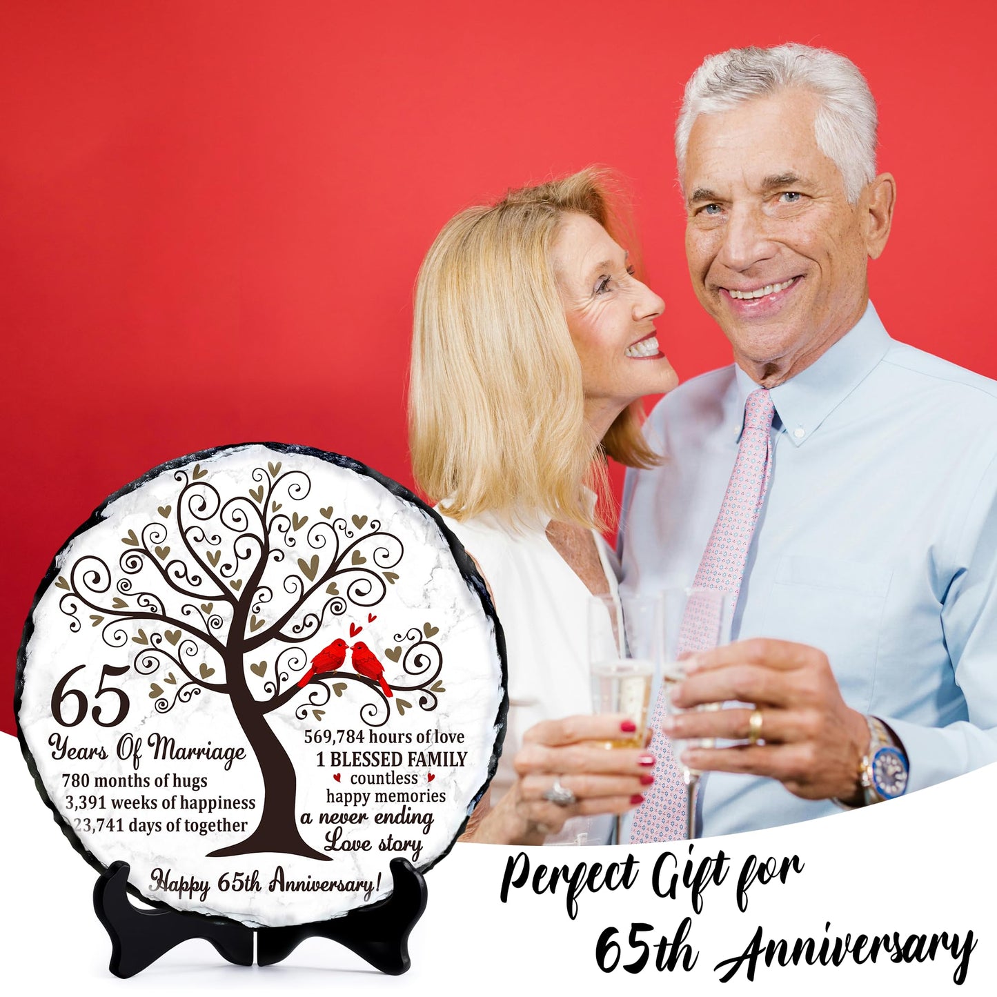 Bozspacer Blue Sapphire Couple Slate Plate β 65th Wedding Gifts for Parents & Couples β Unique 65th Anniversary Wedding Gift Ideas β 65 Years of Marriage Decoration, Plaque, Keepsake
