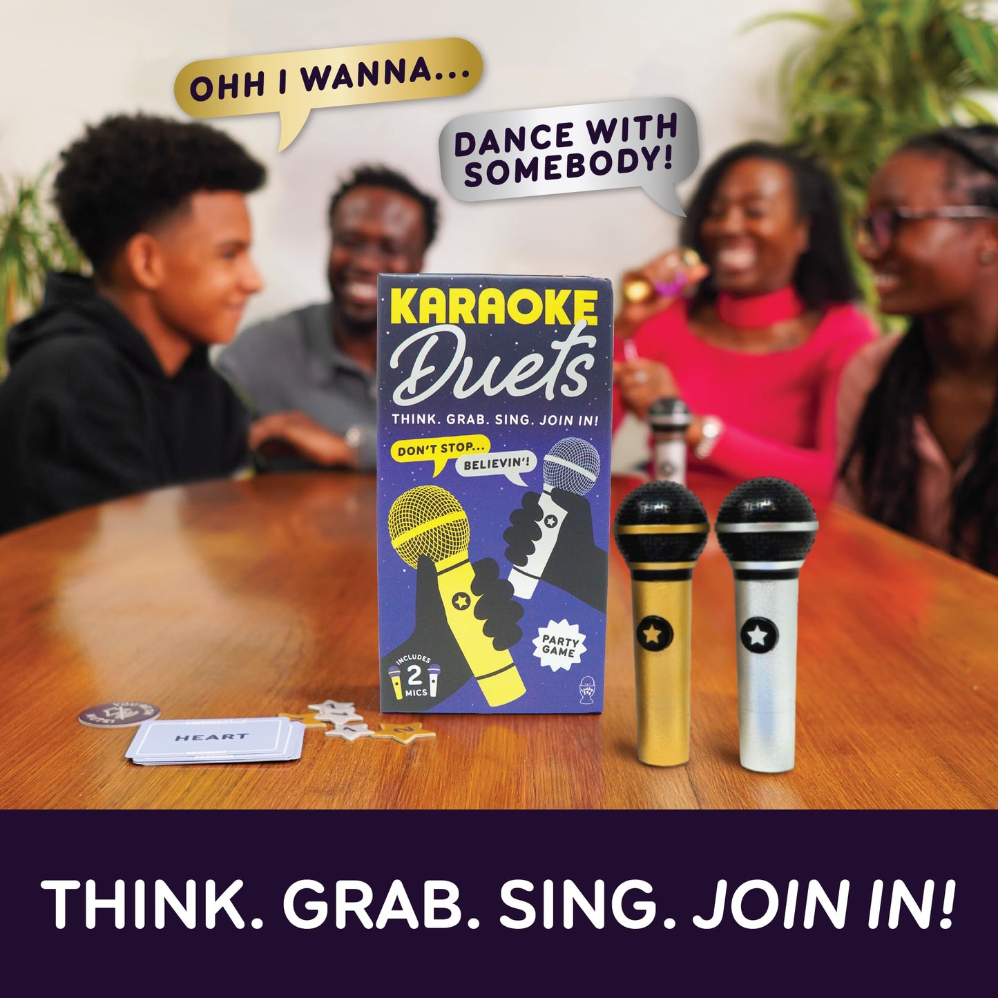 Grab The Mic Creators Bring You Karaoke Duets – 2 Mics, 2 Singers, Hilarious Singing & Chaos – Party Game for Adults, Families & Game Night (2–10 Players, 150 Cards, 300 Lyrics)