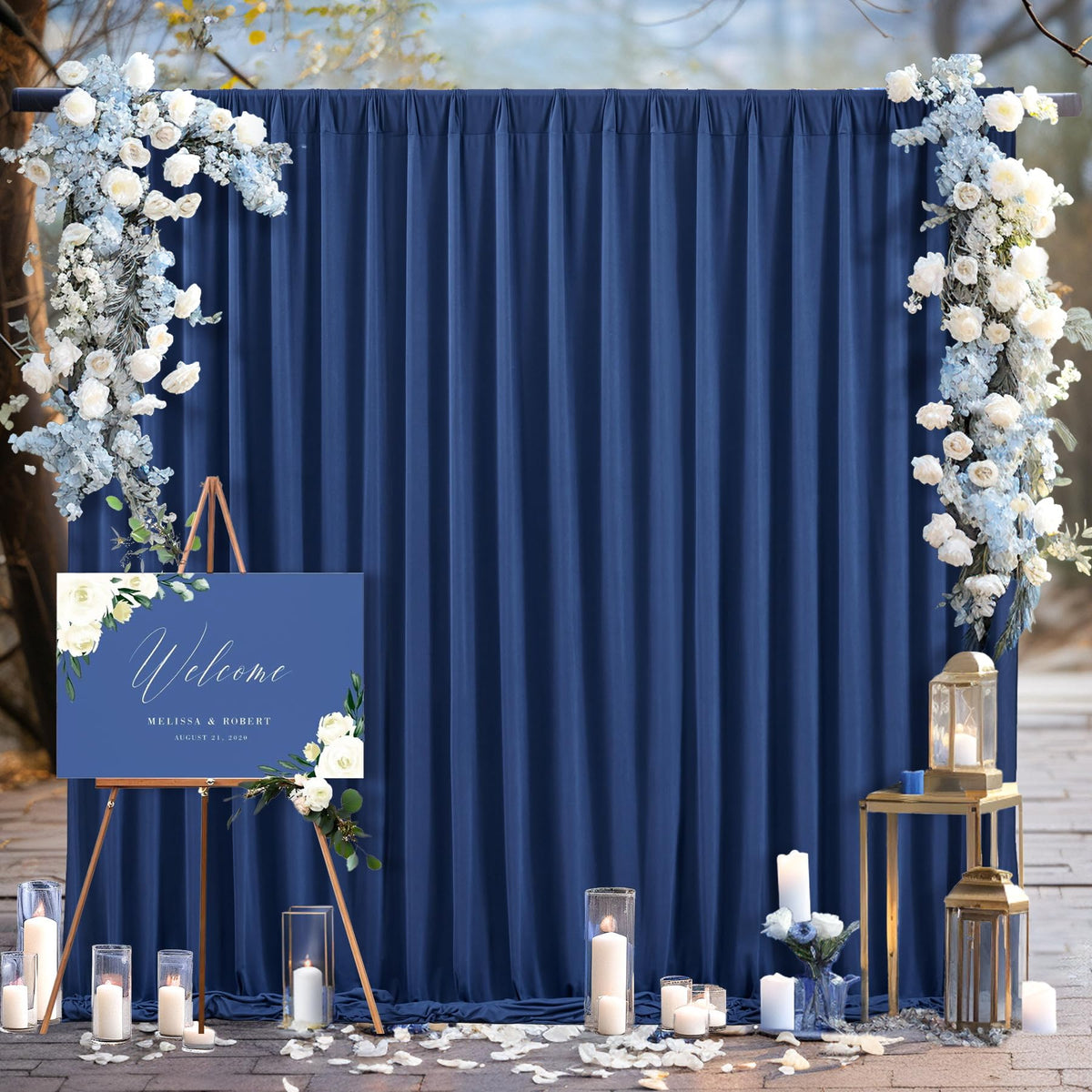 Wish Care Navy Blue Backdrop Curtains-Wrinkle-Free Polyester Photography Drapes Party Curtain Background for Baby Shower Wedding Decorations- 8 X10FT (Navy Blue)