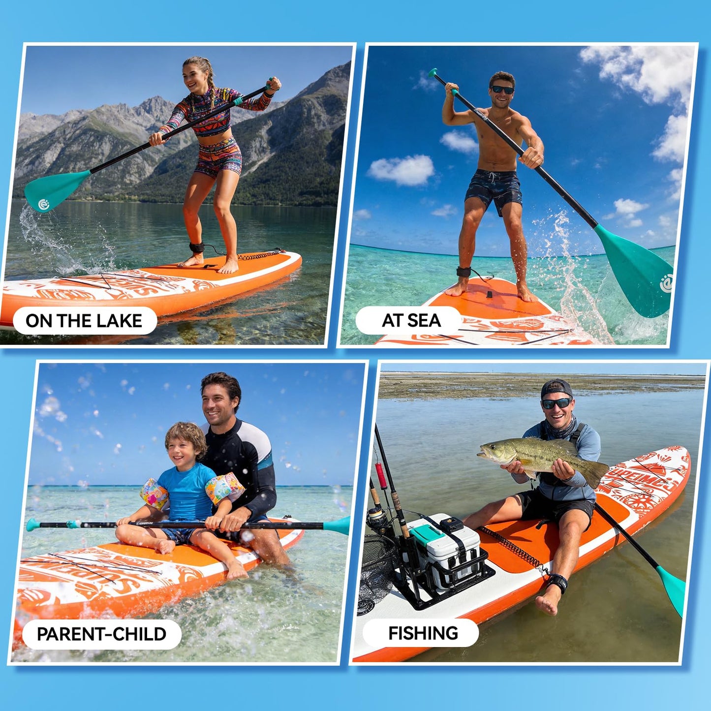 SUPEIMCO 11' Inflatable Stand Up Paddle Board - Upgraded Hot Melt Tech, Anti-Slip EVA Deck, Full Accessories for All Skill Levels (Adults & Youth) (Tribal Sunburst Orange)