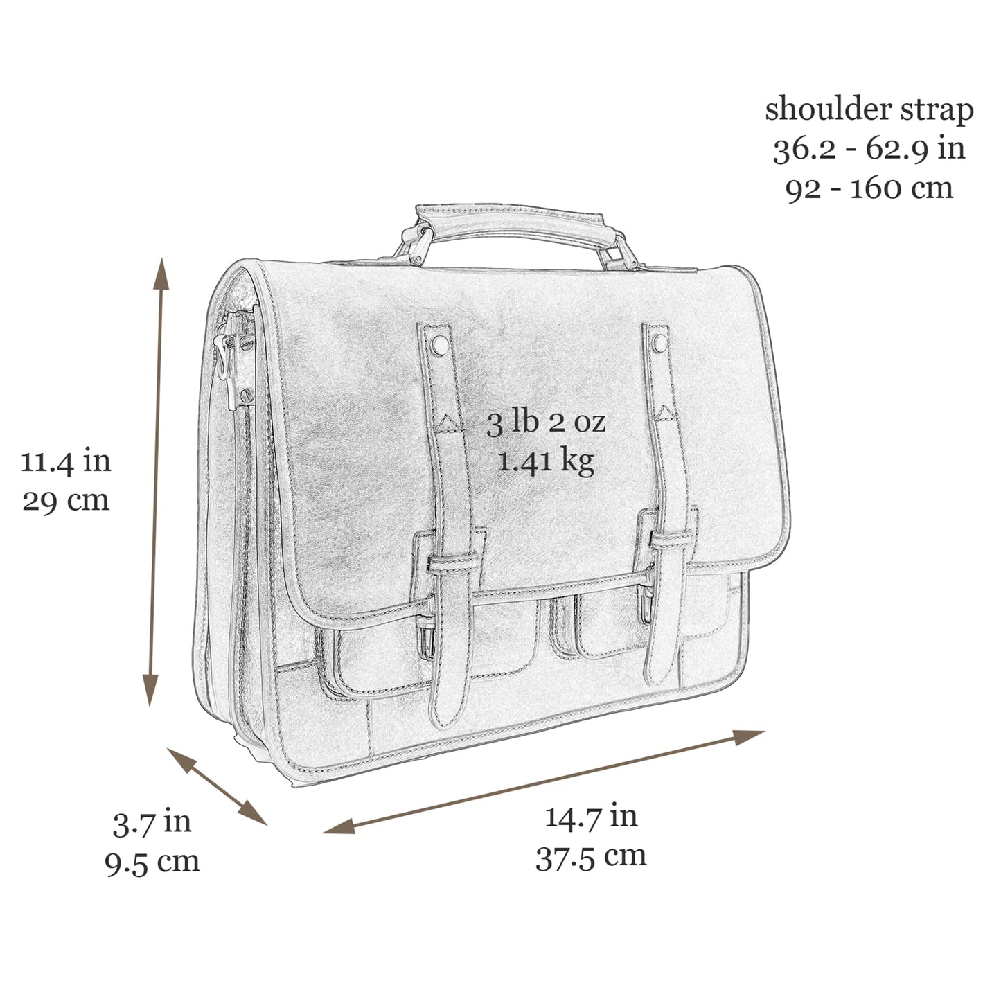 Time Resistance Leather Briefcase – Italian Handmade Leather Laptop Bag – Briefcase Convertible into Backpack (Cognac Brown)