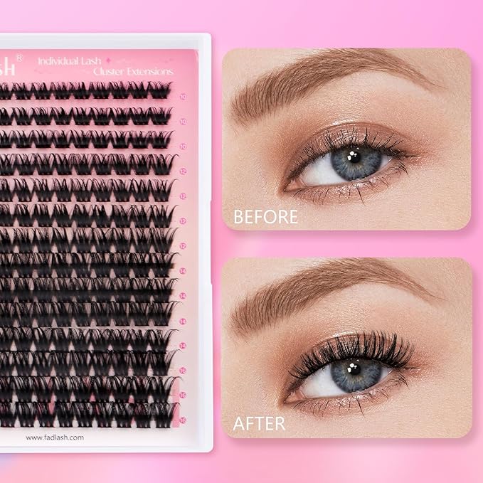 FADLASH Lash Clusters Kit Individual Lash Extensiones Wispy Faux Mink 10-16mm DIY Eyelash Extension Kit Eyelash Clusters Lashes with Bond and Seal and Remover Lash Tweezer for Self Use(R13-D-10-16MIX)