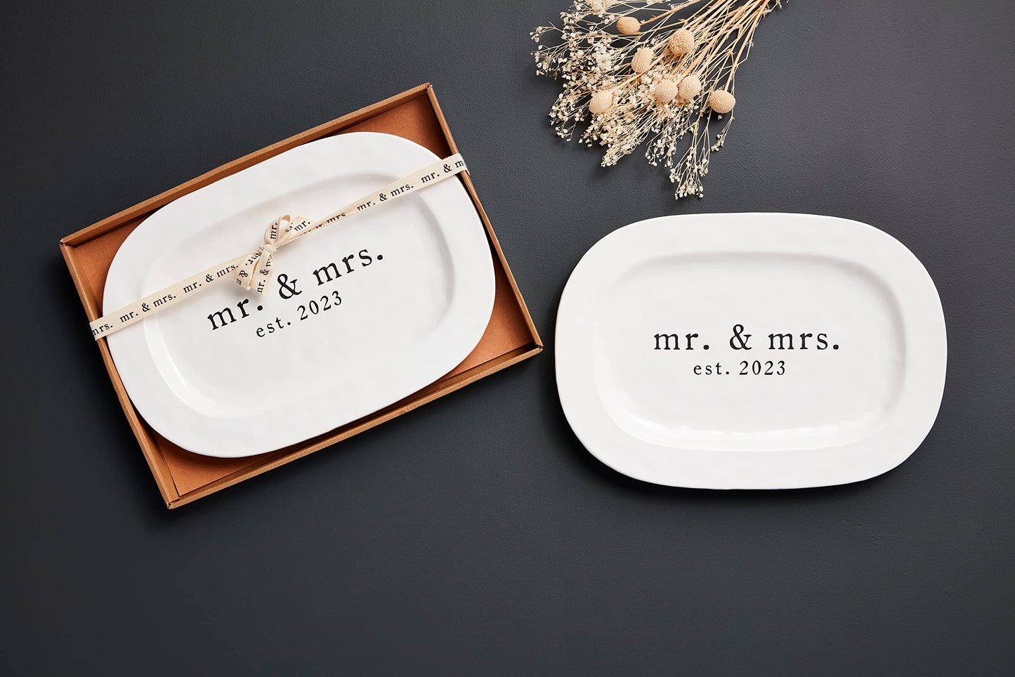 Mud Pie Mr. & Mrs. 2023 Platter, 12' x 17', White