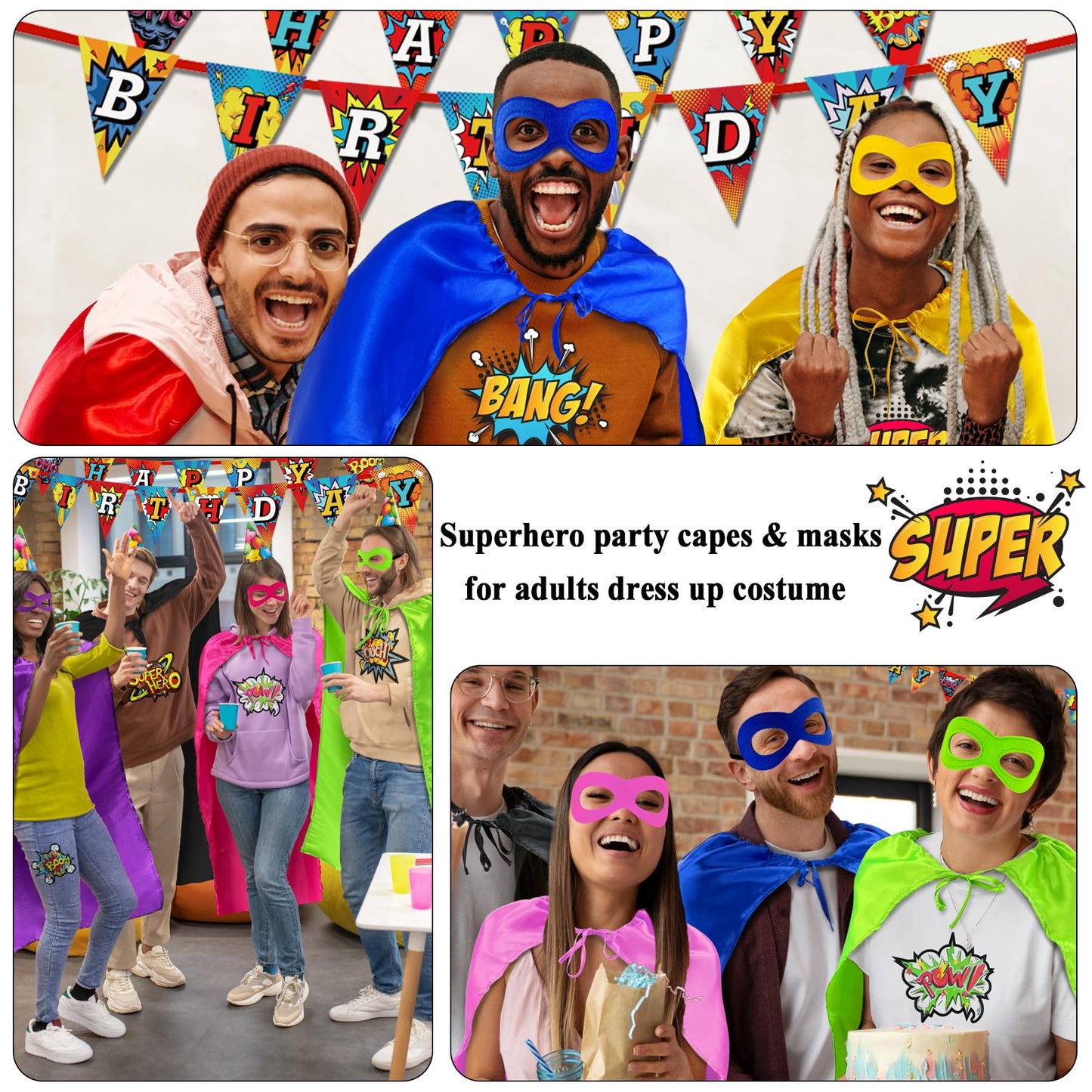 D.Q.Z Super Hero Capes and Masks for Adults Superhero Dress Up Halloween Costume Team Spirit Day Party Favors (Black)