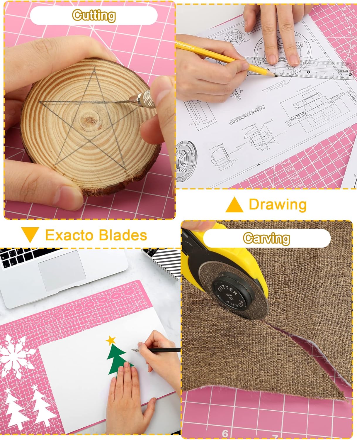 Density-upgraded 18"x12" Self Healing Cutting Mat, Idemeet Rotary Sewing Mat for Crafts, 5-Ply Blade Table Protector Cut Board for Fabric Leather Cutting Quilting Modeling Hobby Project, A3, Pink