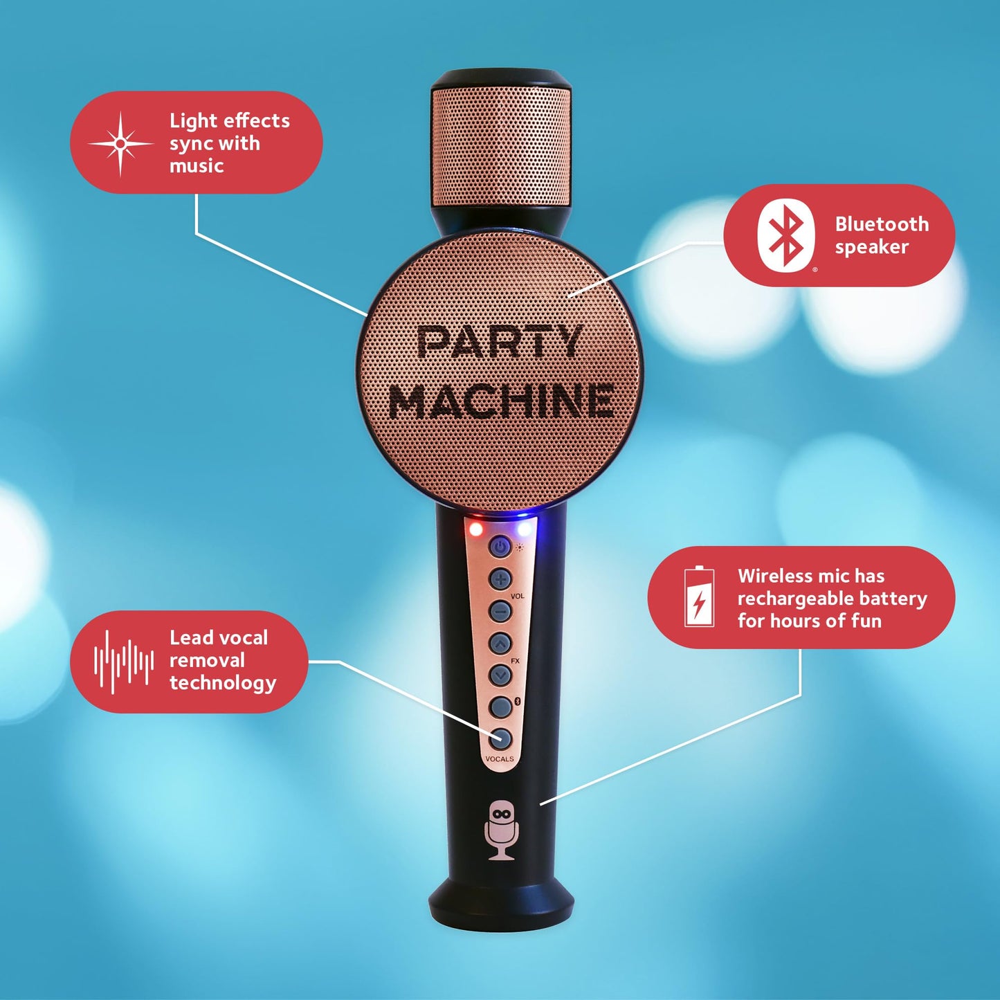 Singing Machine Wireless Karaoke Microphone For Kids & Adults, Party Machine Mic (Rose Gold) - Portable Handheld Bluetooth Micro
