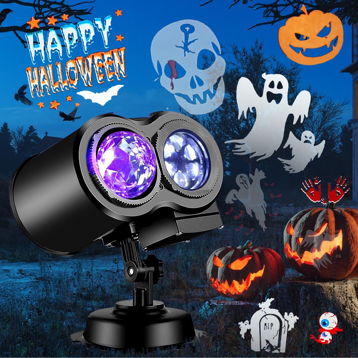 Brighter Halloween Decorations Projector Lights for Home, 2025 Upgraded Holiday Projectors with 19 HD Replaceable Slides (3D Ocean Wave & Patterns), Weather Proof Halloween Projector Light Show