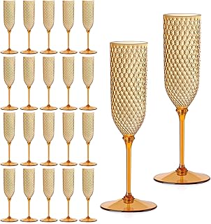 XUWAIDSGN 24 Pack Brown Detachable 2 piece Champagne Flutes 5.5 Oz Unbreakable Plastic Mimosa Disposable Champagne Glasses...