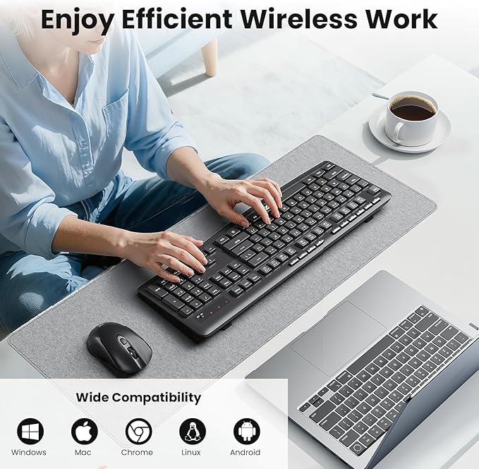 Redragon Wireless Keyboard and Mouse Combo, 2.4G Full-Sized Ergonomic Computer Keyboard with 5 Level DPI Adjustable Wireless Mouse, for Windows, Mac OS Desktop/Laptop/PC, BS-7367-A