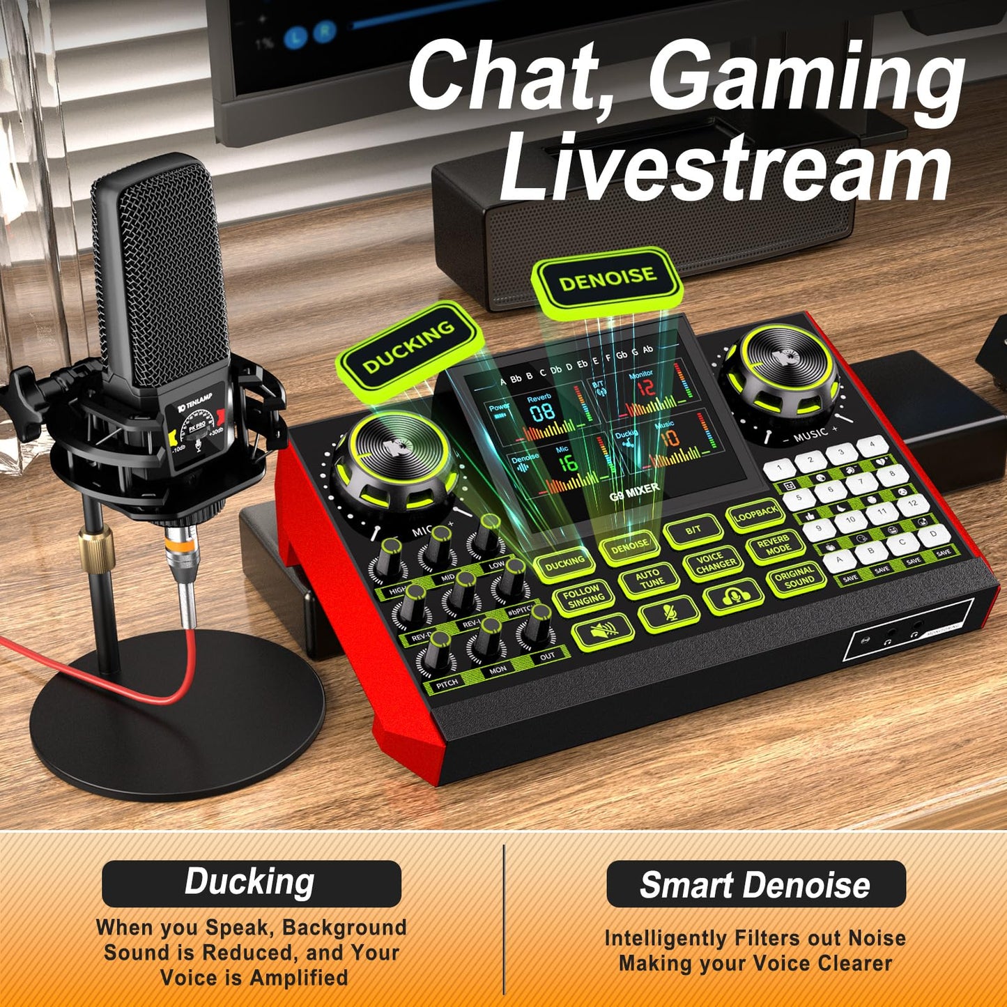 Podcast Equipment Bundle With Live Sound Card Audio Mixer, Podcast Equipment With 3.5Mm Microphone, Soundboard For Phone, Comput