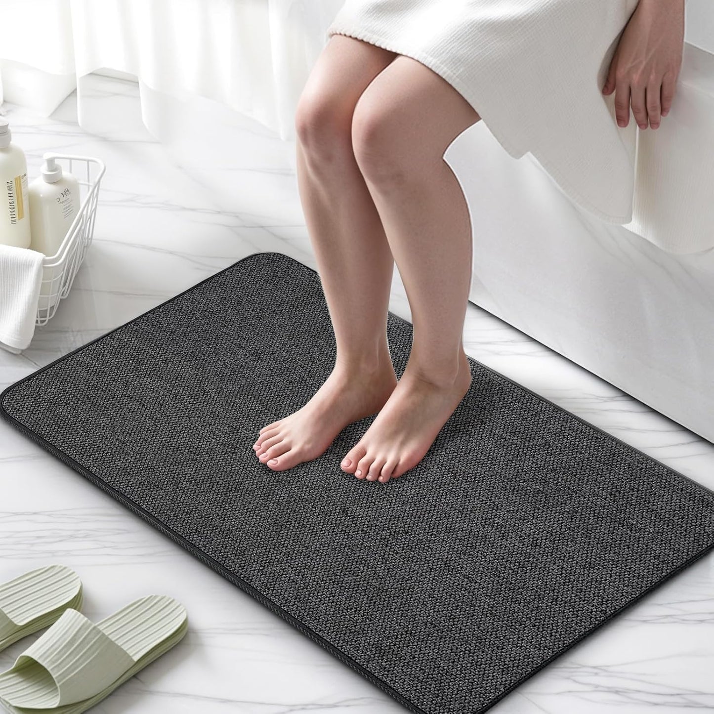 Upgraded Bathroom Rugs 24x36Inch, Thin Bath Mat with Rubber Backing Non-Slip, Absorbent,Quick Dry Machine Washable, Home Decor Accessories Cozy Cloth Bathroom Mat fit Under Door/Sink/Tub/Shower-Black