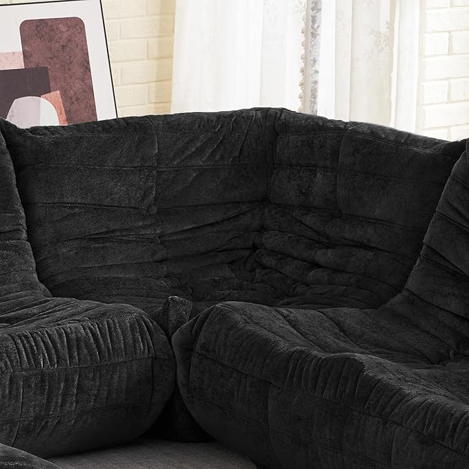 HABUTWAY Bean Bag Chair, Memory Foam Bean Bag Chairs for Adults, Fireside Corner Chair Lazy Floor Corner Sofa for Living Room, Bedroom, Dorm, Office (Black)