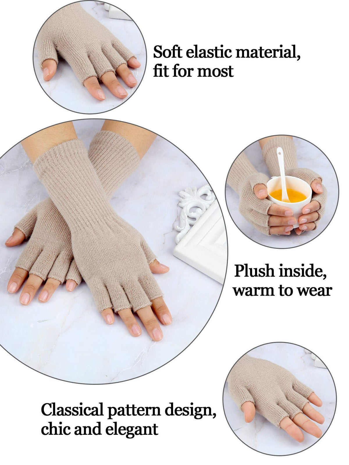 SATINIOR Winter Fingerless Gloves for Women Half Finger Typing Gloves with Long Wrist Cuff Knit Fingerless Mittens for Women(Black, White, Dark Grey, Light Tan,4 Pairs)