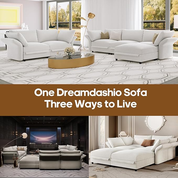 DreamDashio 12 Seater Oversized Modular Sectional Sofa with Storage & Adjustable Arms Backs, 211" Large U Shaped Sectional Couches for Living Room with Deep Seat, Beige Chenille