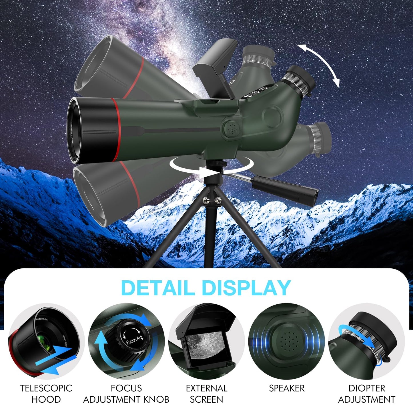 Smart Telescope with Desktop Tripod,Electronic Telescopes with 4K Astrophotography Camera,78mm Large Objective Lens, Portable Refractor Telescope Bird Watching, Wildlife Viewinghun