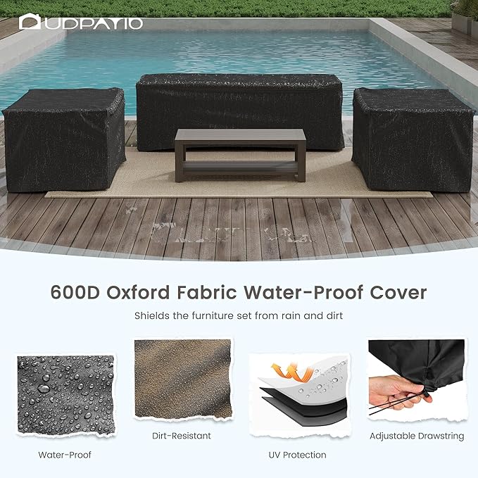 UDPATIO Aluminum Patio Furniture Set, 7 Seats Outdoor Patio Sets with Coffee Table, Faux Wood Patio Furniture Set Metal Modern Outdoor Sectional for Deck Porch Patio, Light Grey