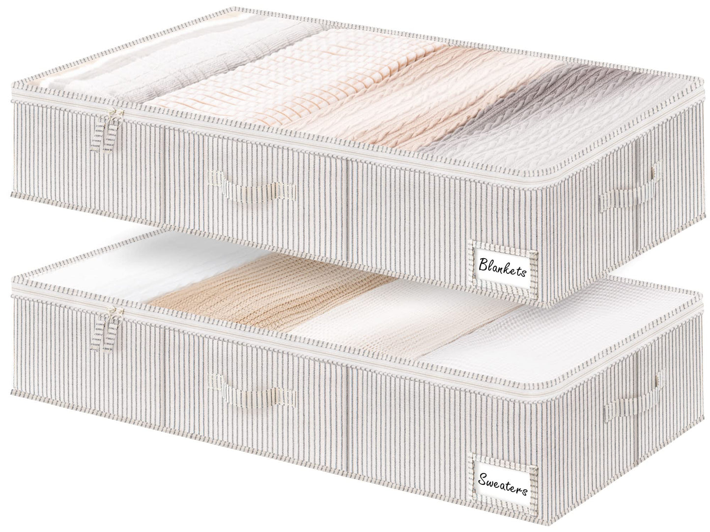 StorageWorks Extra Large Under Bed Storage Containers with Handles and Label Holder, 2 Pack Ultra-thick Fabric Underbed Bins, Closet Organizer for Clothes, Blankets, Sweater