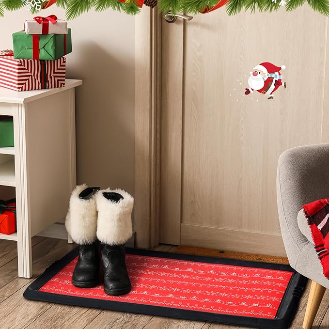 Maxdot Christmas Boot Tray Rubber Holiday Shoe Mat Tray with Festive Print 16" X27.5" Waterproof Rubber Shoe Mat for Entryway Indoor Outdoor Use with Raised Edge Christmas Decor(2 Pack)