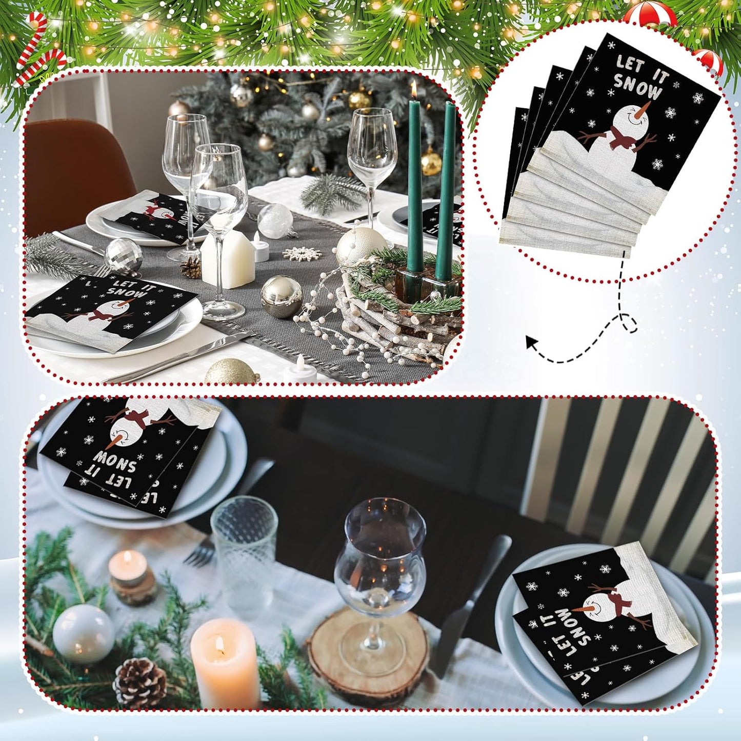60 Pcs Snowman Cocktail Paper Napkins 6. 5 x 6. 5 Inches Disposable Paper Napkins Dessert Beverage Napkin for Decoupage Luncheon Napkin for Party Wedding Birthday