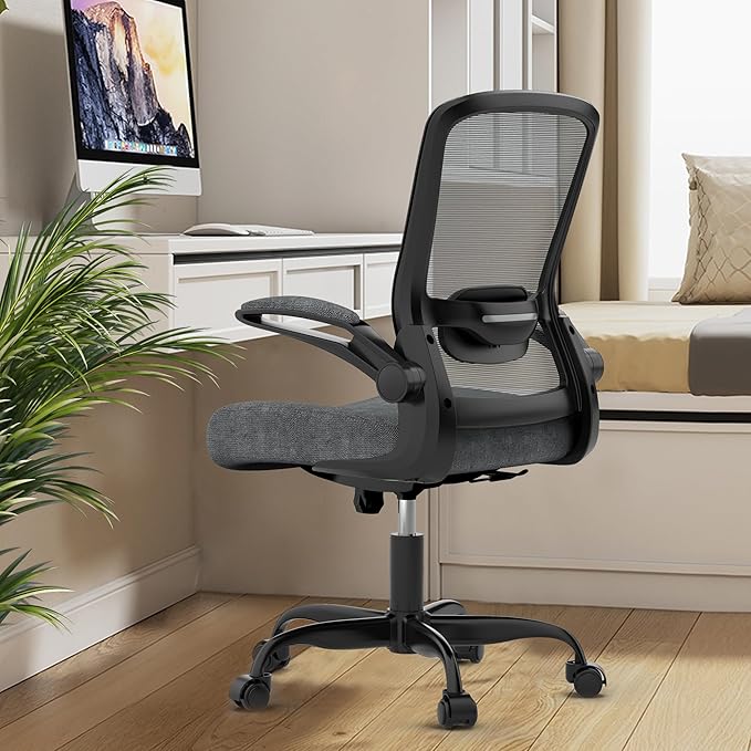 Mimoglad Ergonomic Office Chair - BIFMA Certified, Flip-up Armrests & 135° Recline, Adjustable Lumbar Support - Space-Saving Task Chair for Business/Team Office & Home (Iron Gray, 300lbs)