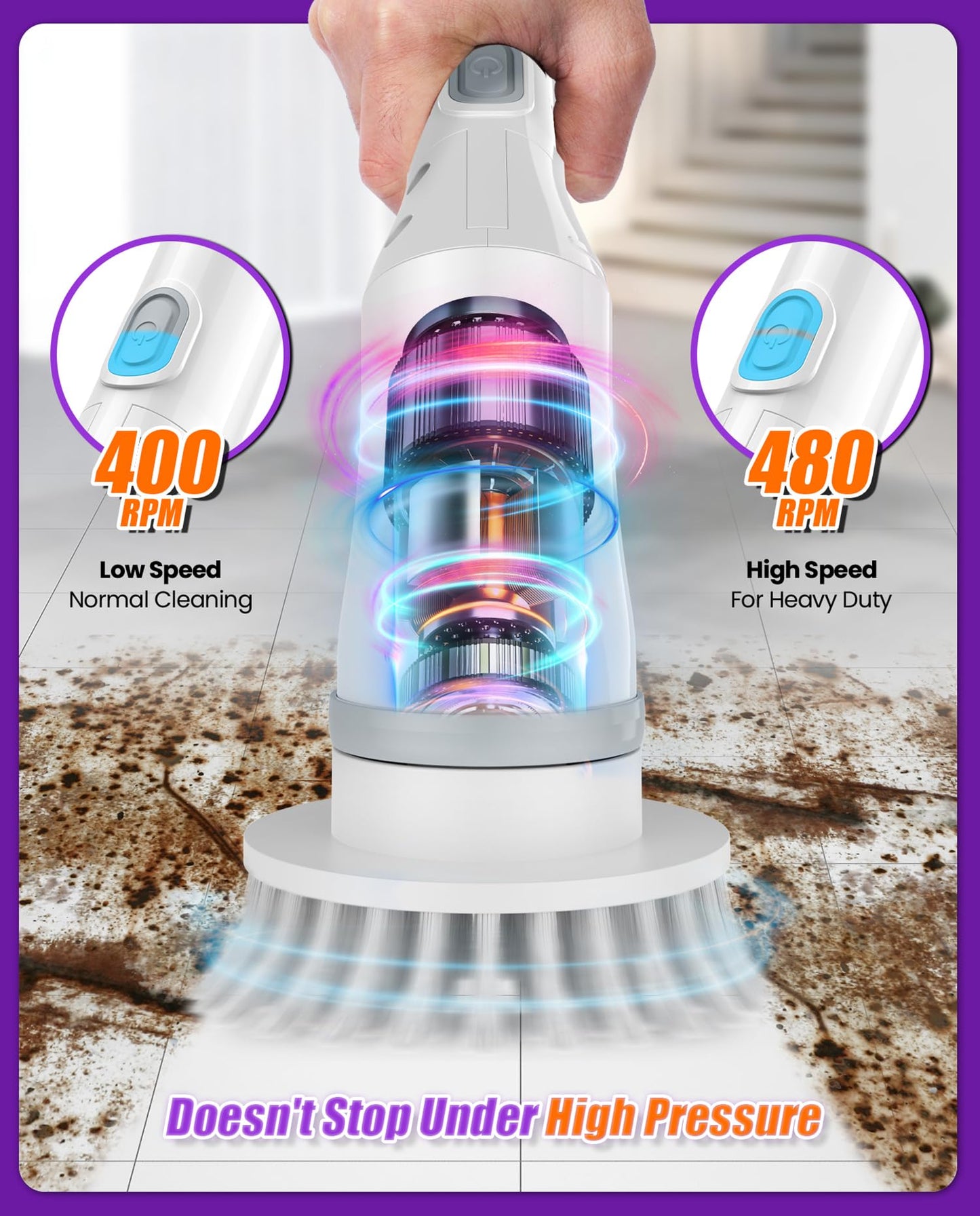 NBONEBS Electric Spin Scrubber, Cordless Shower Scrubber Rotary Floor Brushes & Pad Drivers with 6 Brush Heads - 2H Dual Speed, IPX7 Waterproof Extension Handle for Bathroom Tile Car Cleaning