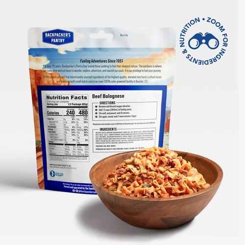 Backpacker's Pantry Beef Bolognese | Freeze Dried Backpacking & Camping Food - Emergency Food - 28g Protein - 6 Count