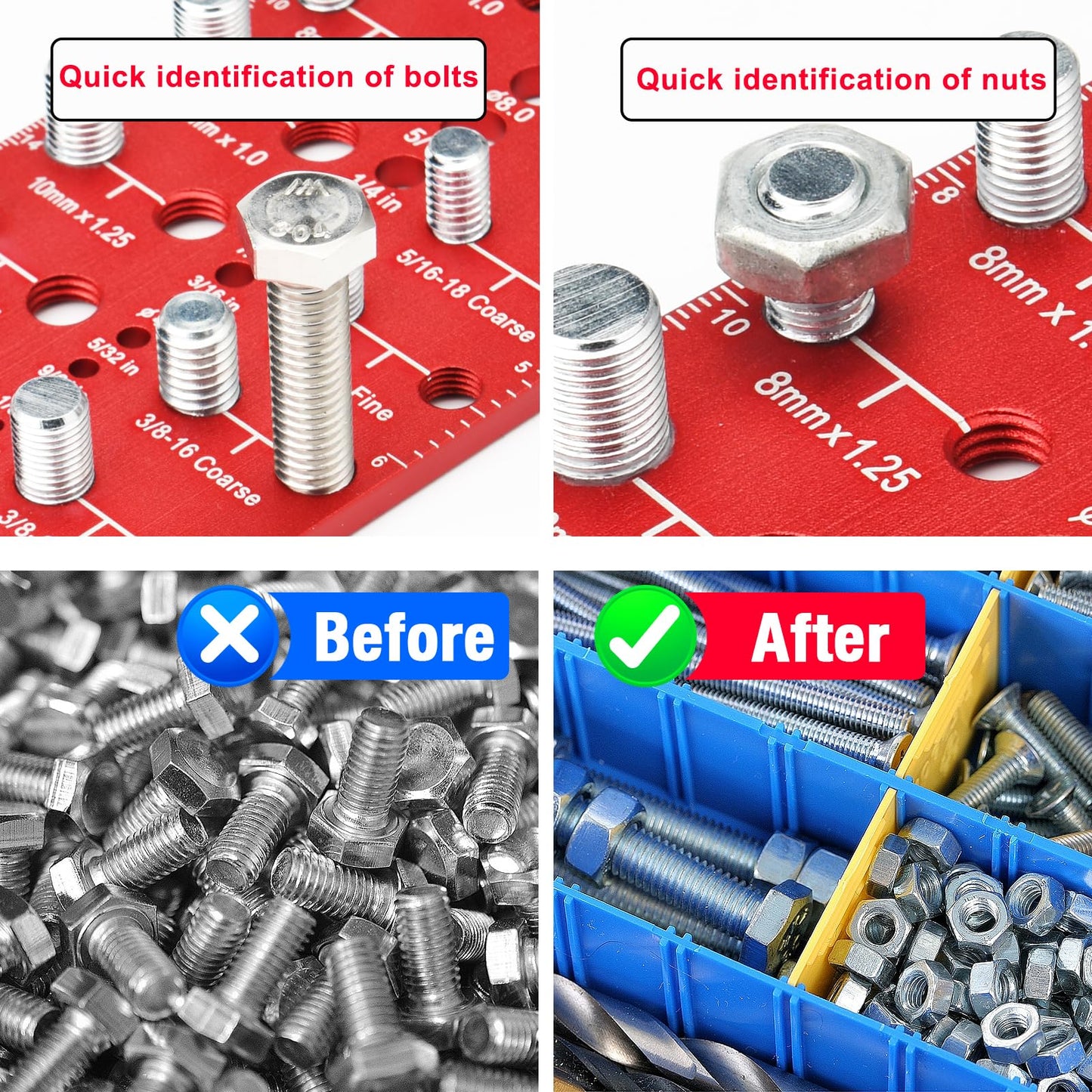 Manalete Thread Checker, 49 Nut and Bolt Thread Checker, Screw Size and Thread Identifier Gauge with 15 Standard & 15 Metric &19 Drill Bit Gauges, Bolt Size Finder for Quickly Identify Thread Sizes