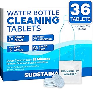 Sudstainables Water Bottle Cleaning Tablets – 36-Pack | Chlorine-Free & Odor-Control Formula | Water Bottle Cleaner, Flask...