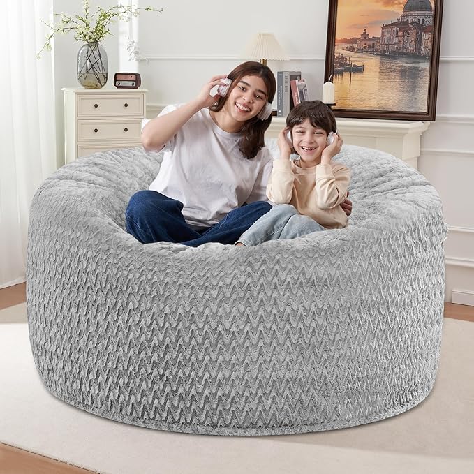 4FT Bean Bag Chair,Giant Bean Bag Chairs for Adults,Big Bean Bags with Memory Foam Filled, Large Beanbag Chairs with Chevron Plush Cover-Light Grey
