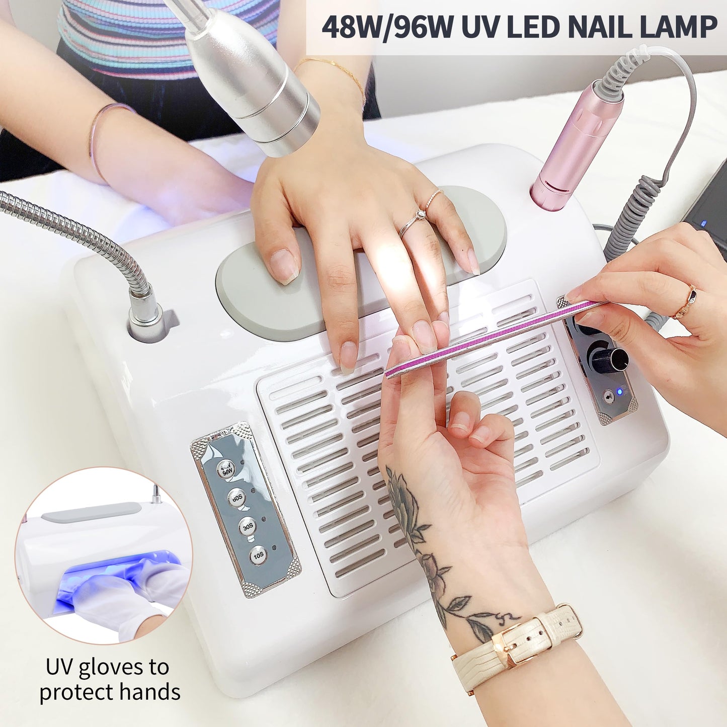 Nail Dust Collector Vacuum Multifunction Nail Art Machine includes 40W Nail Dust Suction, 30000PRM Nail Drill with Bits and Sand