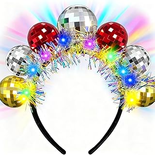 Asikkon New Year Light Up Disco Ball Headband LED Disco Headwear for Women Girl New Year Holiday Parties