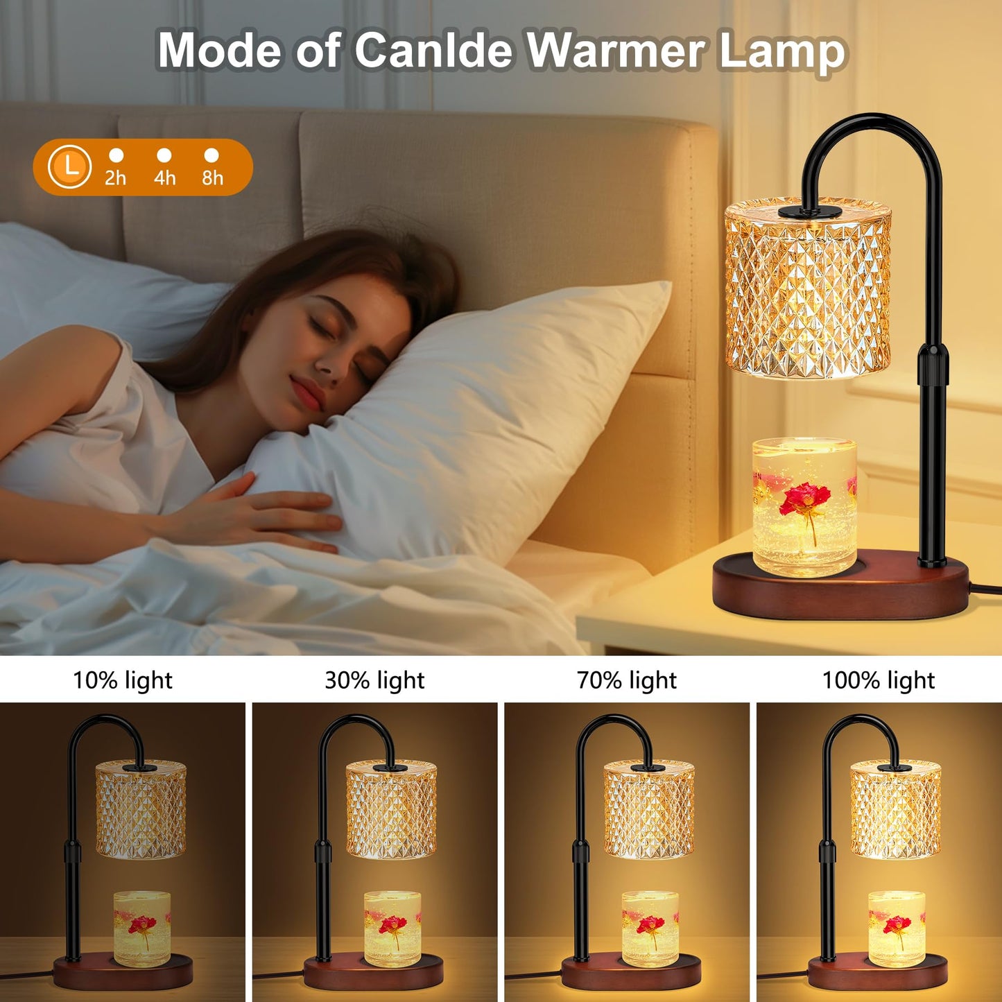 ZENLEA Candle Warmer Lamp with Timer, Wax Melt Warmer with Timer and Dimmer, Adjustable Height Lamp Candle Warmer for Jar Candles, House Warming Gift for Women & Mom, Ideal Christmas Gift