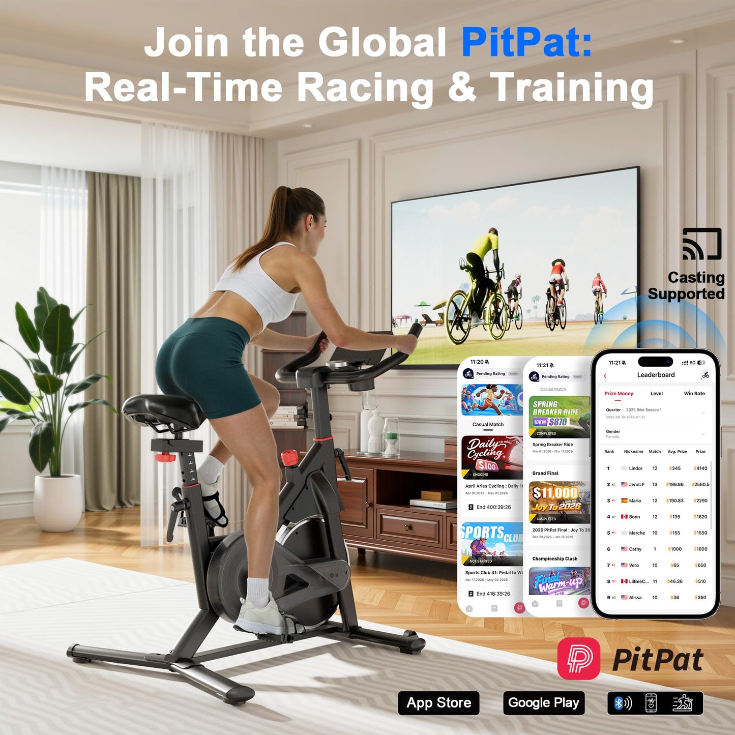 Lacuffy Indoor Cycling Bike - 32-Level Magnetic Resistance Stationary Exercise Bike with Adjustable Seat & Handlebars, Silent Belt Drive for Home Cardio (Fits Users 5'1" to 5'11", 300lbs Capacity)