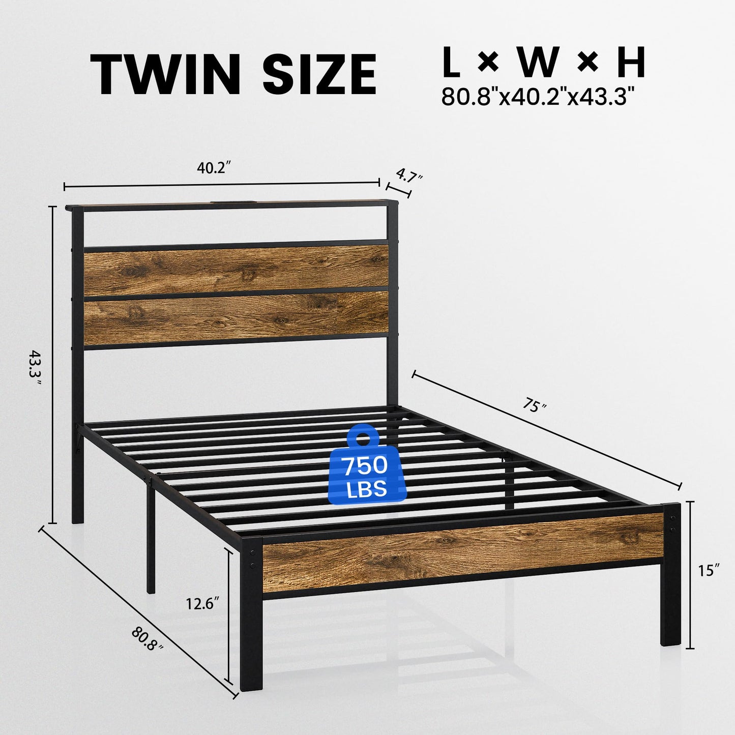 Liians Twin Bed Frame with Storage HeadboardUSB Charging Station, Smart LED Lights, Metal Platform Bed Easy Assembly, No Box Spring Needed