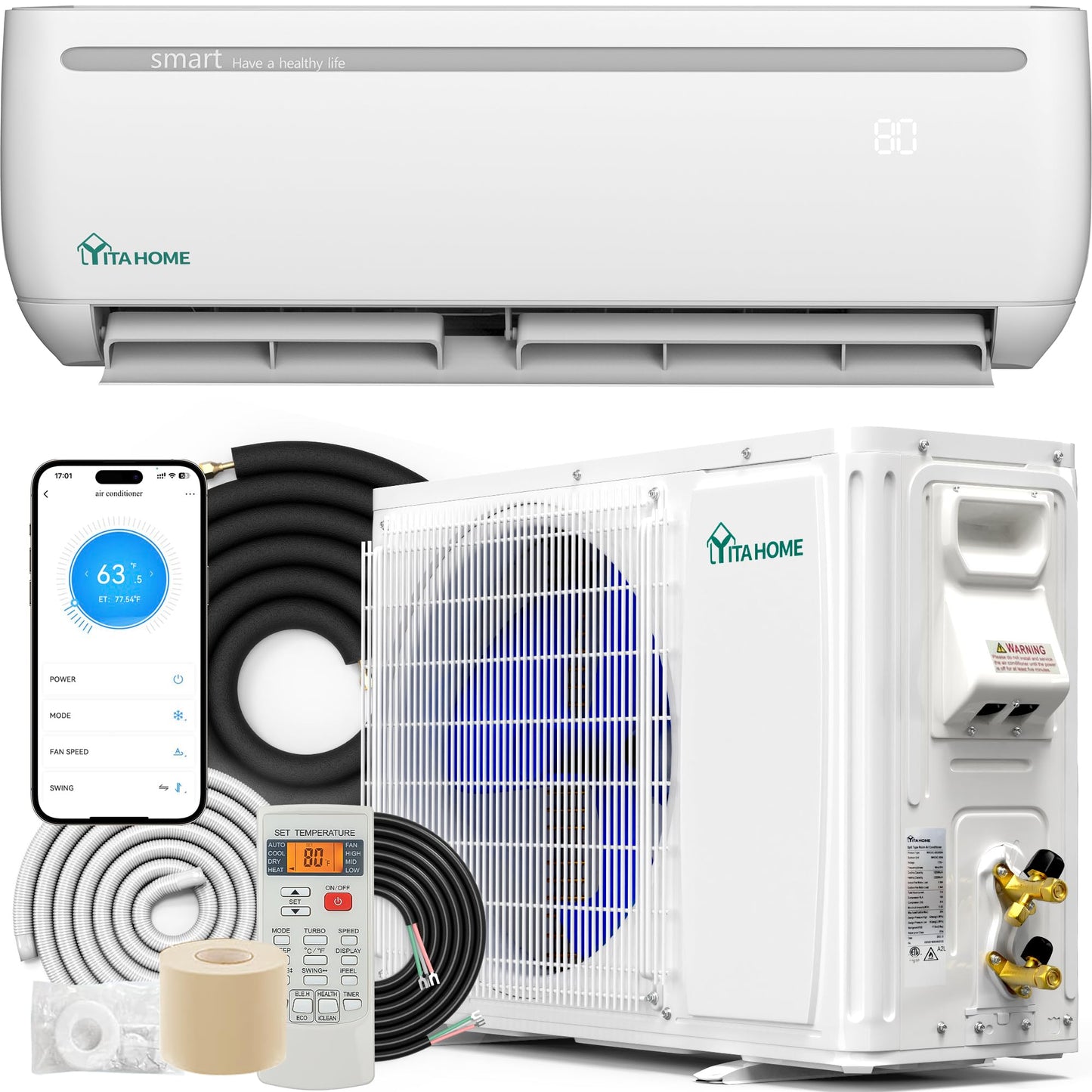 YITAHOME 9000 BTU Mini Split Air Conditioner Heat Pump System, Wifi Enabled 19 SEER2 115V Inverter Ductless AC Cool Up to 450 Sq