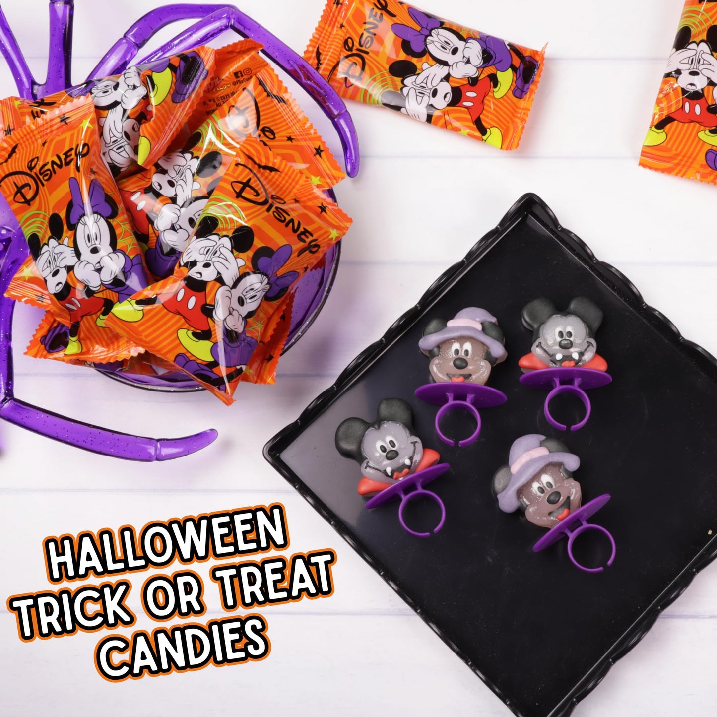 Limited Edition Disney Dracula Mickey and Minnie Mouse Halloween Lollipop Rings, Individually Wrapped Trick or Treat Candies, 18 Suckers