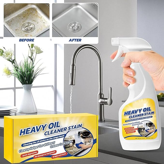 Heavy Oil Cleaner Stain, Multi-Purpose Cleane- 500ml Effective Multi-Purpose Cleaner, Heavy Oil Cleane with Spray Nozzle Spray & Towel for Kitchen, Household, Oven, Stove, Range Hood, Sink