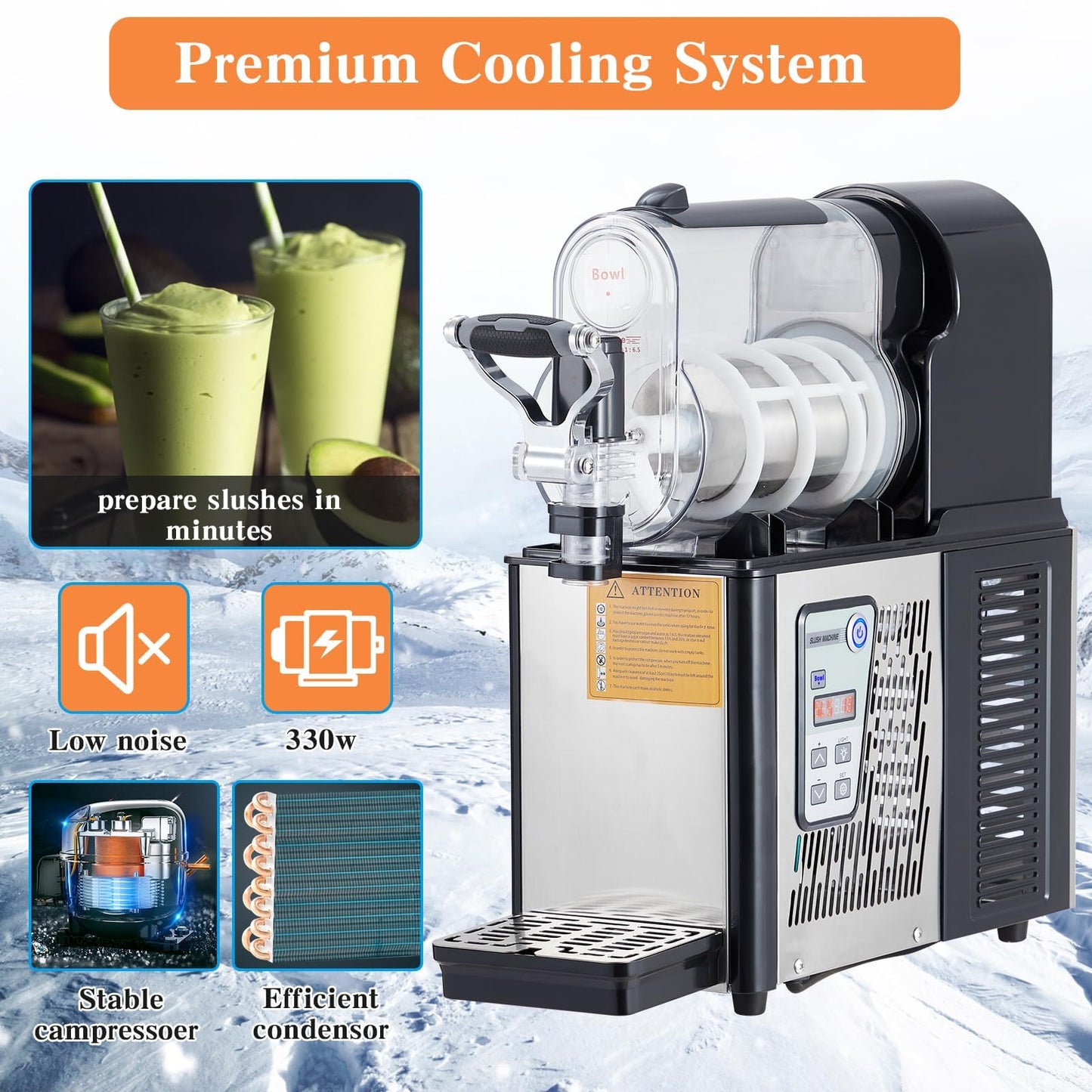 3L/0.8 Gal Commercial Slushie and Icee Machine, 300W Stainless Steel Frozen Drink and Margarita Maker, Self-Cleaning Slushy Machine for Home, Cafes, Restaurants, Smoothies