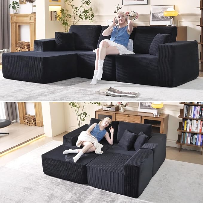 L-Shape Modular Sectional Sofa 108" — Cloud Couch Style 3-Seat Oversized Upholstered Sectional for Living Spaces No-Assembly