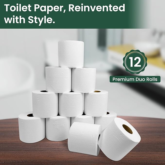 Bamboo Toilet Paper, Ultra-Soft & Strong, 3-Ply & 300 Sheets, Septic Safe, 12 Rolls, 100% Natural Bamboo, Non Toxic Toilet Paper, Sustainable, Biodegradable, Plastic-Free Packaging