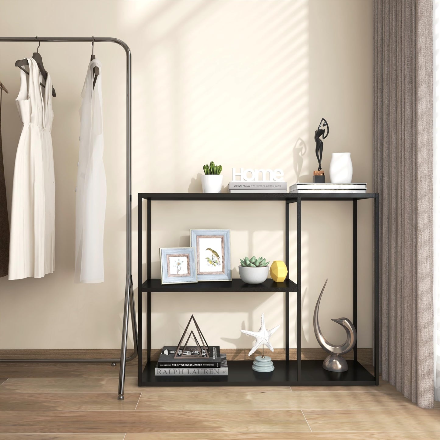 DCLRN Metal Industrial Console Table,Sofa Table Entrance Table Narrow Long with Storage Rack for Entrance,Foyer,Hallway,Sofa,Living Room,Bar,Kitchen(Black)