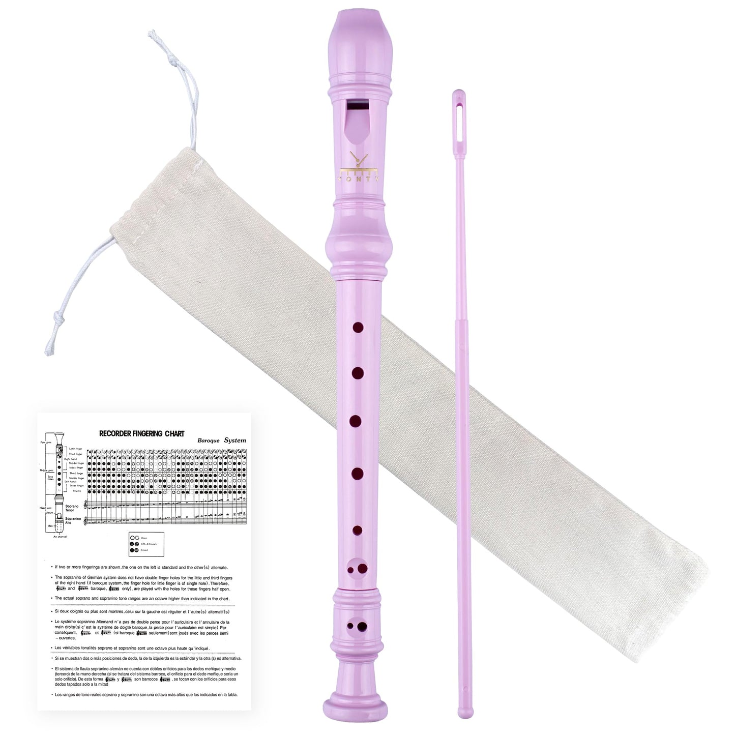 YONTY Soprano Recorder 8-Hole Instrument for Beginners Kids Students, German Style C Key Flute with Cleaning Rod & acking Bag fo