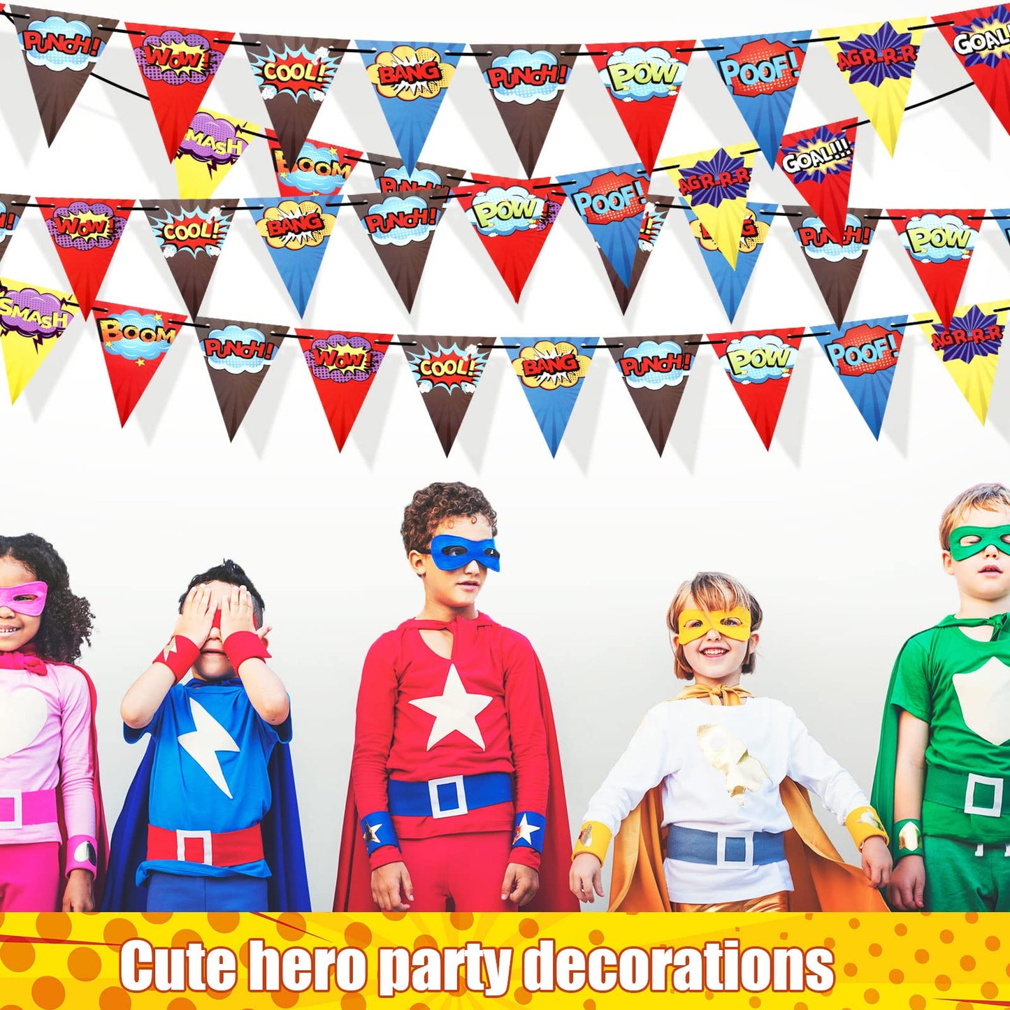 Breling 4 Pcs Hero Birthday Party Banner Decorations Hero Paper Pennant Banner Garland Decor for Kids Boys Birthday Party Supplies Baby Shower Wall Decoration