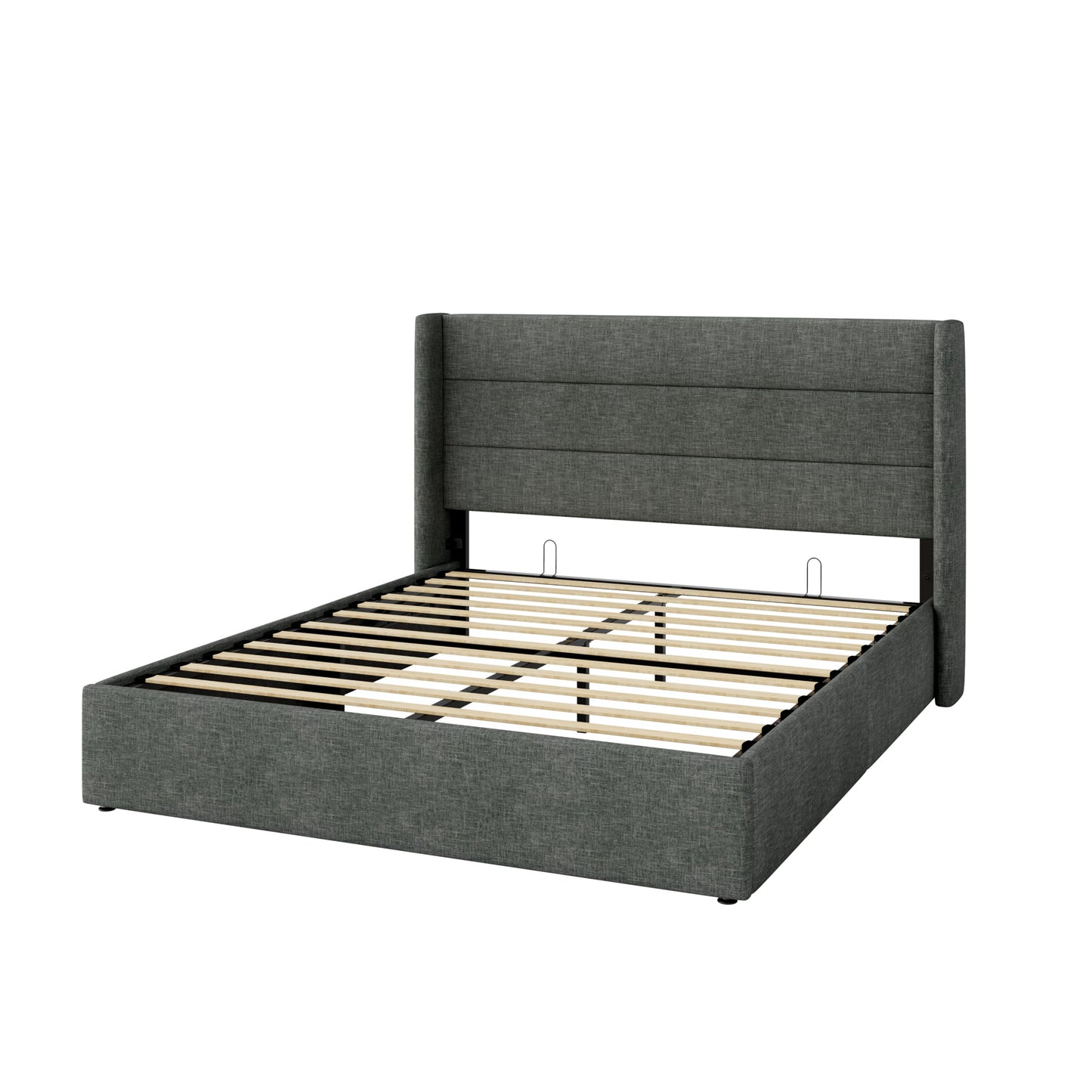 Allewie Queen Size Lift Up Storage Bed, Modern Wingback Headboard, Hydraulic Support, No Box Spring Needed, Dark Grey