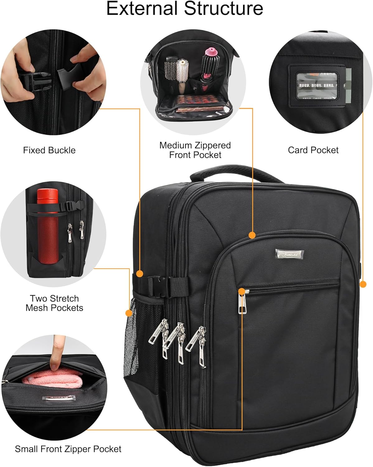 Makeup Backpack Extra Large Cosmetic Bags Professional Makeup Artist Bag Travel Train Case Storage Organizer Double-Layer Cosmetic Case with 4 Pouch and Brush Organizer