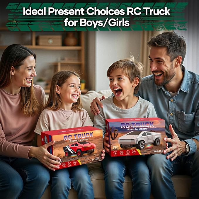Remote Control Car RC Trucks - 2WD RC Truck Toy RC Cars for All Terrain, 1/24 Scale Pick-up Hobby Monster Truck Toys 2.4GHz Off-Road Vehicles Kids Gifts for Boys/Girls Age 3+, Silver