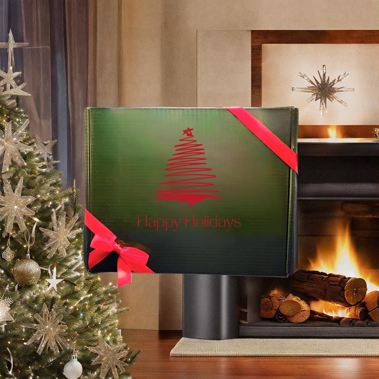 House 92 Luxury Christmas Boxes Set - 5 Pack Green Fancy Box With Red Lace, 9.8 X 7.9 X 3.9 Inches, Strong And Resistant Christmas Gift Boxes With Lids, Beautiful Gift Packaging
