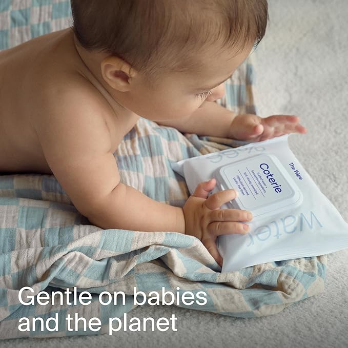 Coterie Baby Travel Size Wipes for Sensitive Skin, Plant-Based and Plastic-Free Fibers, 99% Water, Hypoallergenic, pH Balanced, Unscented, Clean and Gentle Baby Essentials, 16 Travel Packs, 288 Count
