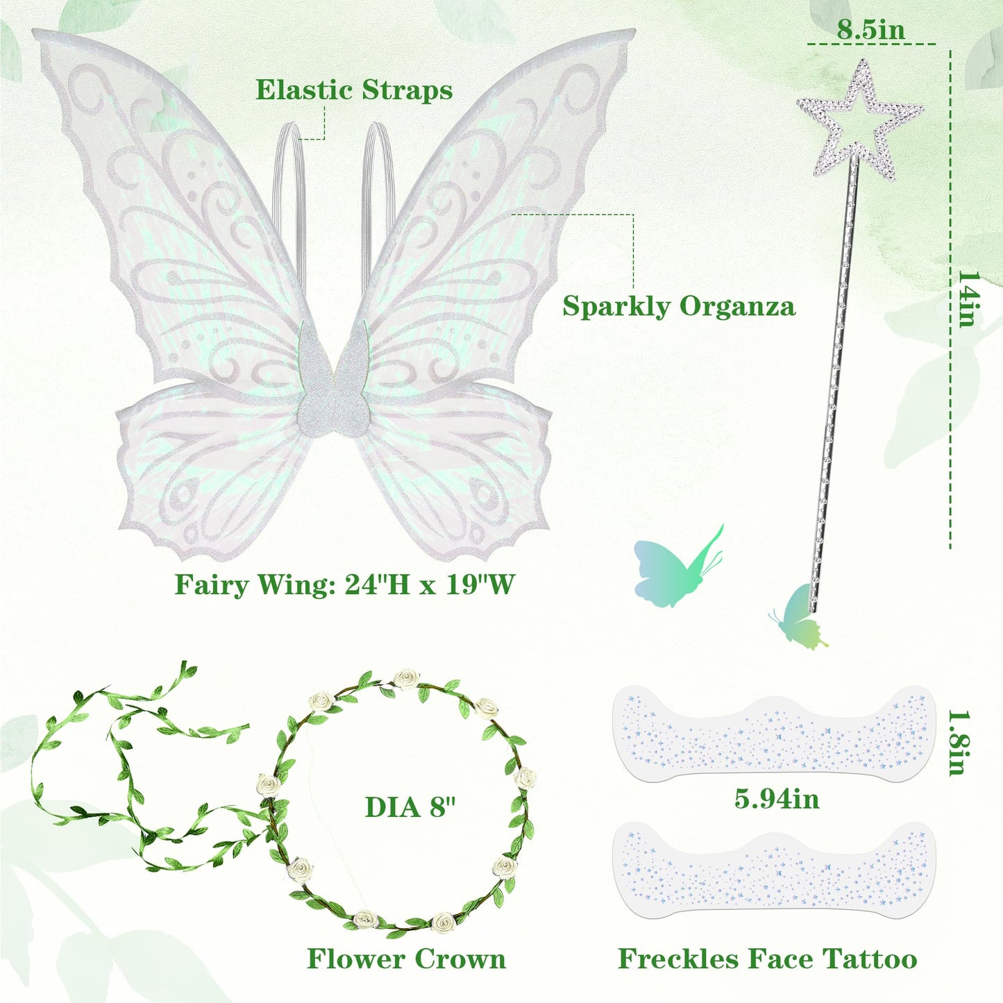 U-Zomir Fairy Wings Costume for Women and Girls, Sparkle Butterfly Angel Wings Halloween Costume Dress up Cosplay Party Favor